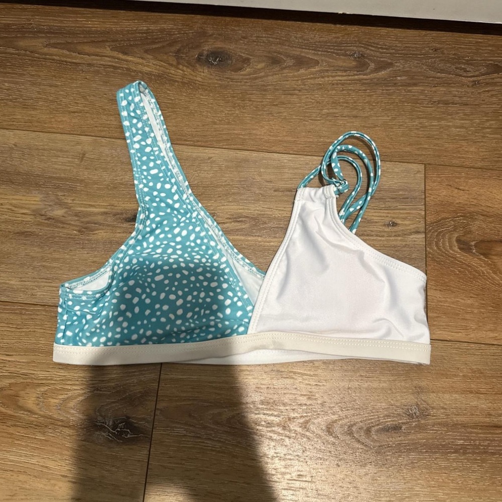 Stylish White and Teal Women's Swim Top